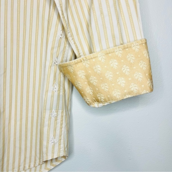 Robert Graham Detailed Striped Beige Flip Cuff Dress Shirt M - Picture 2 of 5